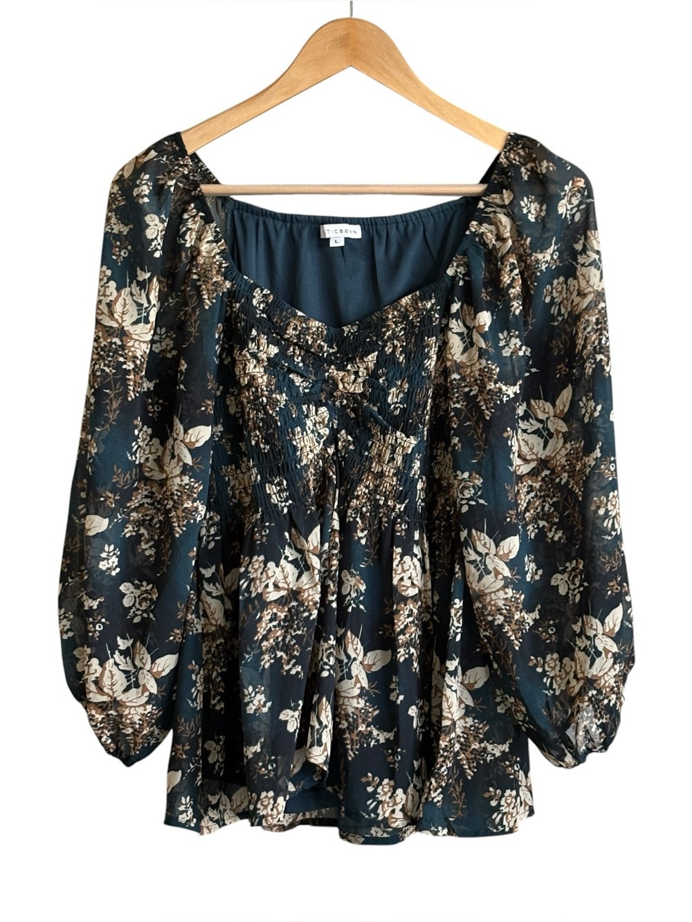 Baltic Born Green Blue Floral Square Neck Top Size Large